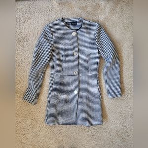 Zara Black & White Houndstooth Longline Coat